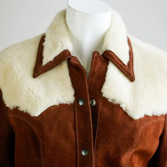 Vintage 70s Joo Kay Brown Suede and Sheepskin Coat - Picture 4 of 14